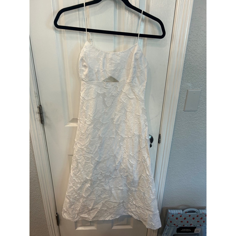 Banana Republic‎ Midi Dress White Cutout Lace Up Back Textured Floral Summer 0